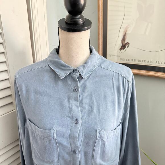 LA VI Shirt Womens Medium Blue Button Down Tunic Minimalist Lagenlook Casual - Picture 3 of 10